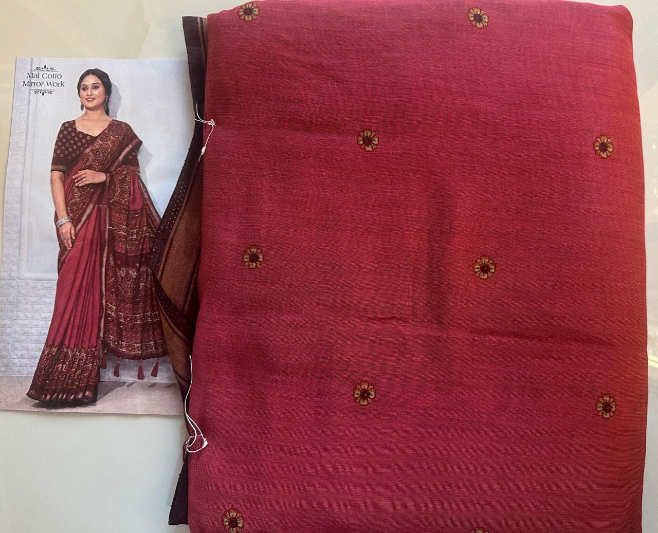 Mal cotton saree with mirrorwork
