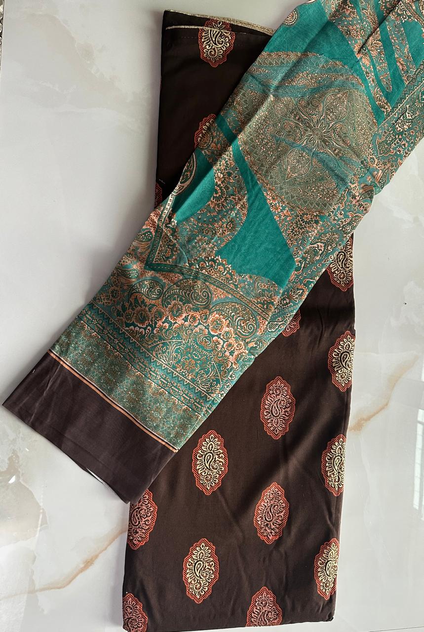 Brown fabric with intricate patterns on a marble surface