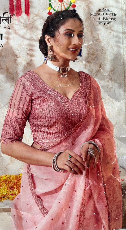 Mono Crackle saree with stitched blouse
