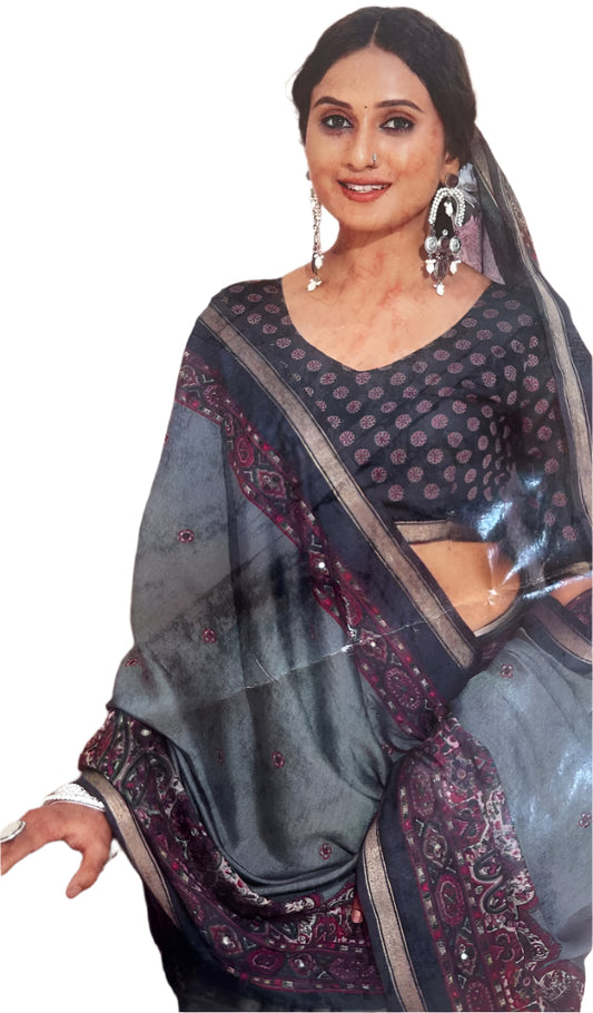 Mal cotton saree with mirrorwork