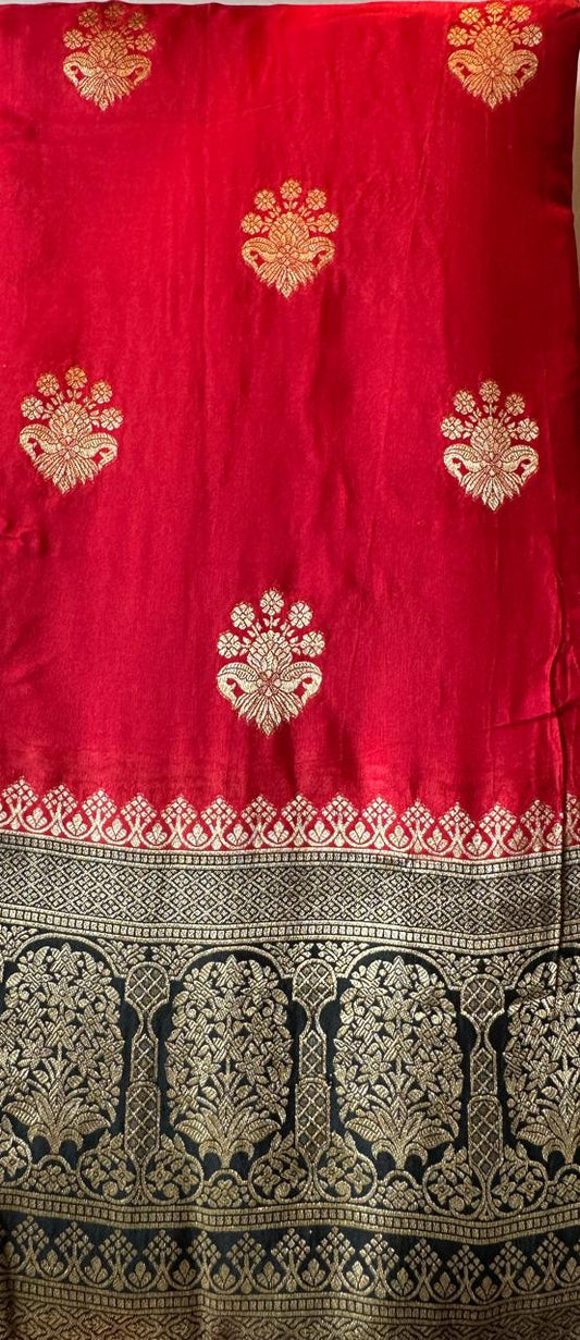 Pure Silk Saree - Red with Black Jari border