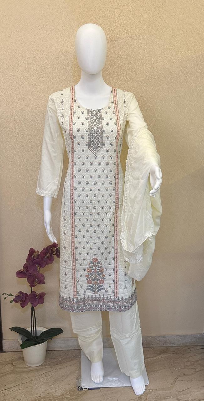 Lucknowi chikankari with prints
